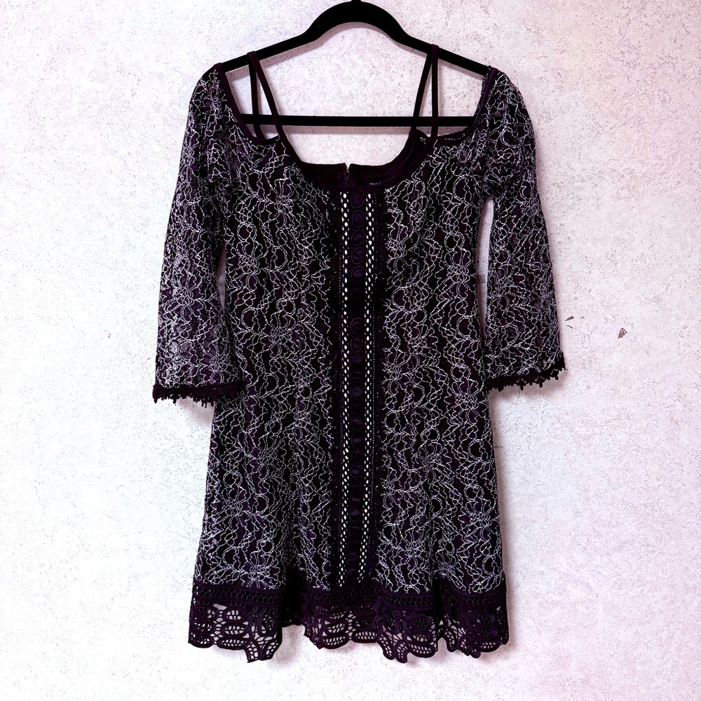 NANETTE LEPORE 6 WOMENS BLACK‎ WHITE ELEGANT DAINTY EMBROIDERED COCKTAIL DRESS
